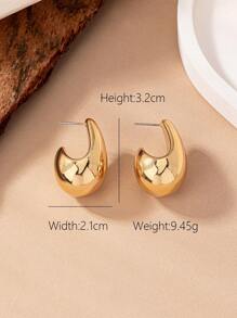 1對精緻時尚的水滴形狀女性耳釘,萬能款式 - 金黃色 - 查看 5