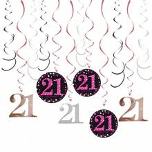 18入組玫瑰金21周歲生日螺旋PVC天花板裝飾用品,適用於21周歲生日派對背景裝飾用品 - 玫瑰金 - 查看 4
