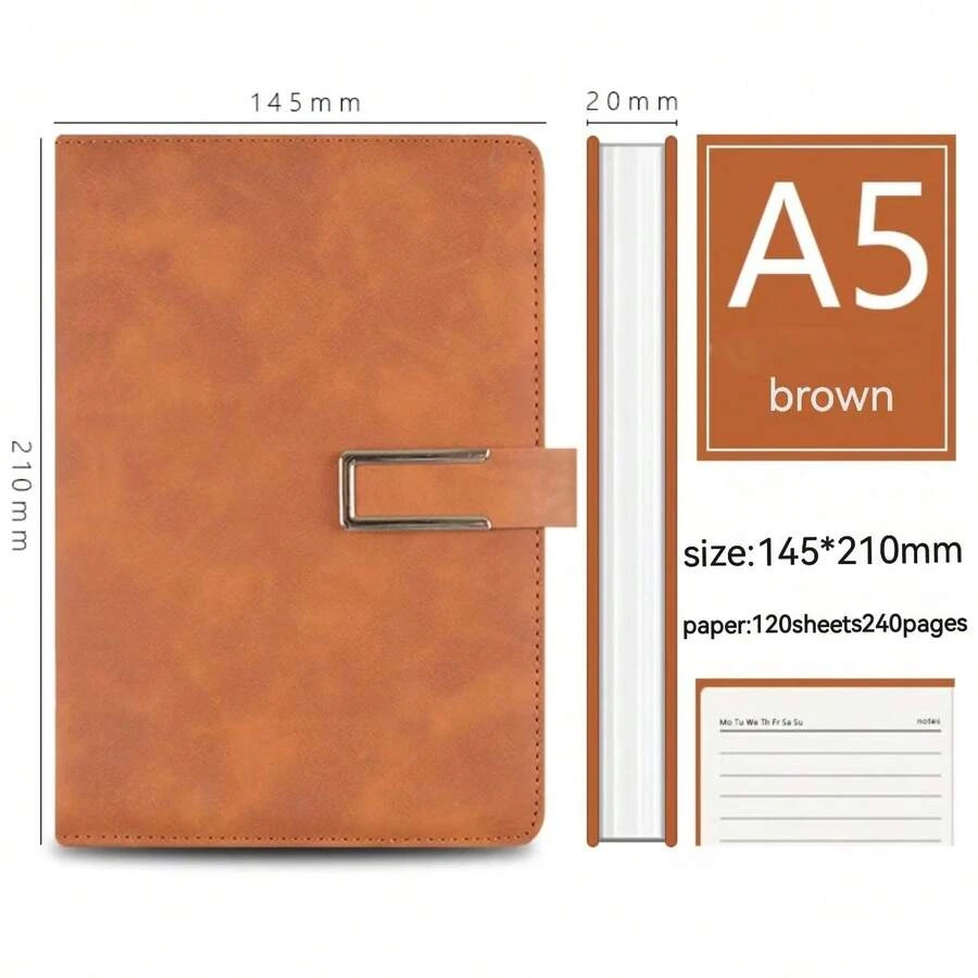 Luxury A5 U-clip Notebook - Brown - View 1