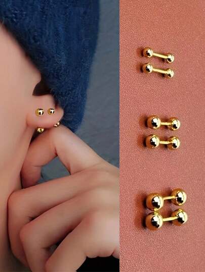 3 Paia Di Orecchini A Perno In Oro 18K Con Perline In Acciaio Inossidabile Da 3/4/5 mm Per Uomo, Semplice Set Di Orecchini Da Ragazzo