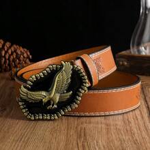 1入組3.7cm寬老鷹頭圖案皮帶帶流行扣飾,時尚復古休閒中性腰帶