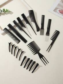 Set de 20 peines profesionales para peluquería con pinzas para el cabello. Ideal para uso doméstico, barberías y peluquerías. Incluye herramientas, productos y accesorios para el cabello, perfectos para viajes, regreso a clases y vacaciones. Accesorios para el cabello para mujer. Incluye cepillo para peinar hacia atrás, secador de pelo, cepillo para bordes, cepillo de estilismo, laca, productos para cabello rizado, tijeras para cortar el cabello, artículos de peluquería y accesorios de barbería. - Negro - Ver 4