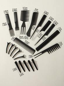 Set de 20 peines profesionales para peluquería con pinzas para el cabello. Ideal para uso doméstico, barberías y peluquerías. Incluye herramientas, productos y accesorios para el cabello, perfectos para viajes, regreso a clases y vacaciones. Accesorios para el cabello para mujer. Incluye cepillo para peinar hacia atrás, secador de pelo, cepillo para bordes, cepillo de estilismo, laca, productos para cabello rizado, tijeras para cortar el cabello, artículos de peluquería y accesorios de barbería. - Negro - Ver 2