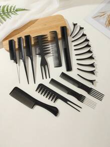 Set de 20 peines profesionales para peluquería con pinzas para el cabello. Ideal para uso doméstico, barberías y peluquerías. Incluye herramientas, productos y accesorios para el cabello, perfectos para viajes, regreso a clases y vacaciones. Accesorios para el cabello para mujer. Incluye cepillo para peinar hacia atrás, secador de pelo, cepillo para bordes, cepillo de estilismo, laca, productos para cabello rizado, tijeras para cortar el cabello, artículos de peluquería y accesorios de barbería. - Negro - Ver 3