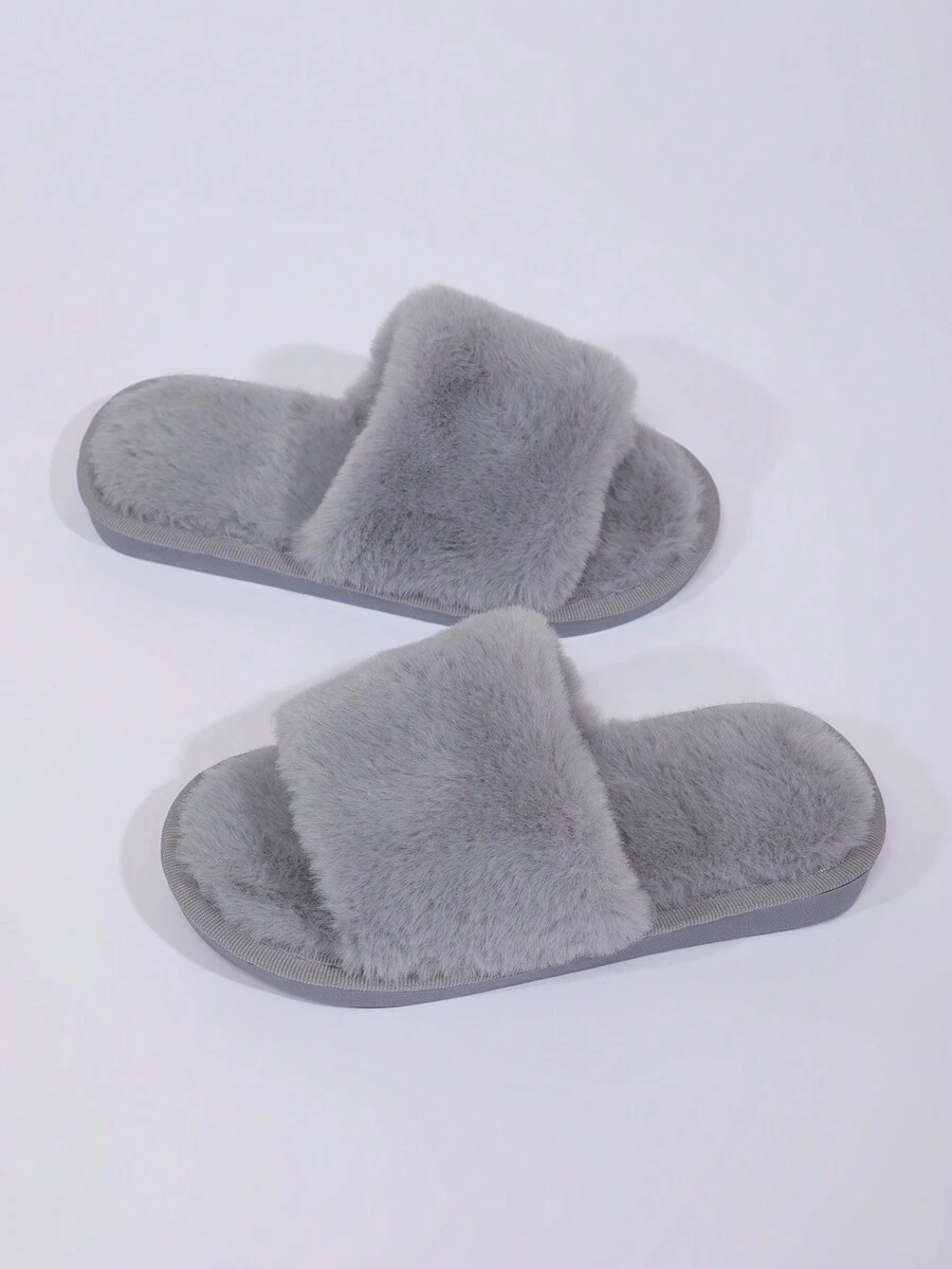 流行舒適的毛絨拖鞋,適合兒童日常穿著 - 灰色 - 查看 1