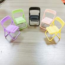 1pc Macaron Color Small Chair Phone Stand, Desktop Foldable Portable Stool, Tablet Pc Holder, Cute And Creative Mini Chair Bracket - Black - View 1