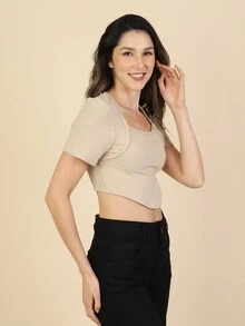 Women Tops - 米色 - 查看 6