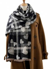 件女式復古玫瑰提花加厚披肩圍巾，適合送禮、日常通勤、工作、晚餐、街拍、旅行佩戴