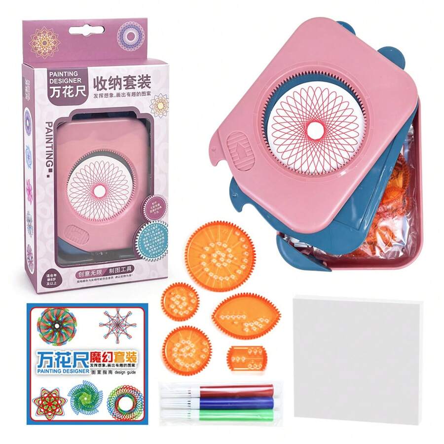 Conjunto De Juguetes De Dibujo Spirograph Con Accesorios Multifuncionales, Regla Geométrica Y Caja De Almacenamiento, Para Niños - Rosa Pálido - Ver 1