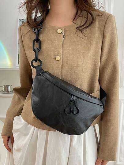 Soft PU Waist Bag Women Quality Waist Pack Chain Shoulder Crossbody Bag Female Shopping Chest Bags Fashion Belt Bags Purse Travel Dating Waist Packs