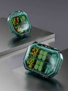 1pc Portable Pill Storage Box With Divider, Medicine Organizer Mini Size - Blue - View 2