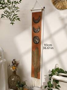 1件月相挂毯，波西米亚风月亮墙饰挂件，竖款墙面装饰，适用于卧室、浴室、客厅（流苏数量随机），家居装饰，房间装饰，墙面装饰 - 彩色 - 查看 5