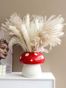 1 件创意可爱白色波尔卡圆点红顶蘑菇形花瓶，彩色树脂材质桌面花盆，适用于家庭、酒店、餐厅桌面装饰和盆栽