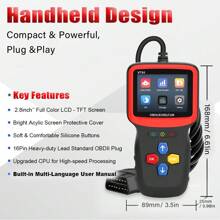 OBD2 Car Code Reader EOBD Code Scanner Voltage Tester Engine Fault Code Scanner Cranking and Charging Tester Diagnostic Tool V701 For OBDII Protocol Gasoline Cars since 1996 - Red - View 6