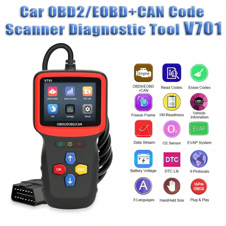 OBD2 Car Code Reader EOBD Code Scanner Voltage Tester Engine Fault Code
