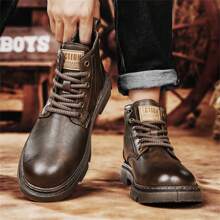 男式秋季復古英式高筒皮靴,適用於摩托車和登山