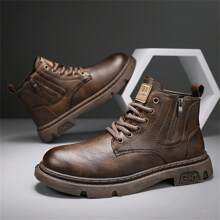 男式秋季復古英式高筒皮靴,適用於摩托車和登山