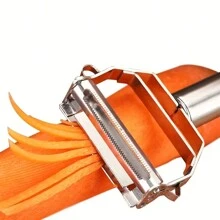1 cái dụng cụ gọt rau củ 2 trong 1, hình chữ Y với lưỡi dao răng cưa sắc bén bằng thép không gỉ, thích hợp cho rau củ và trái cây, dễ dàng gọt vỏ cả mặt trước và mặt sau, dụng cụ nhà bếp. - Bạc - Xem 5