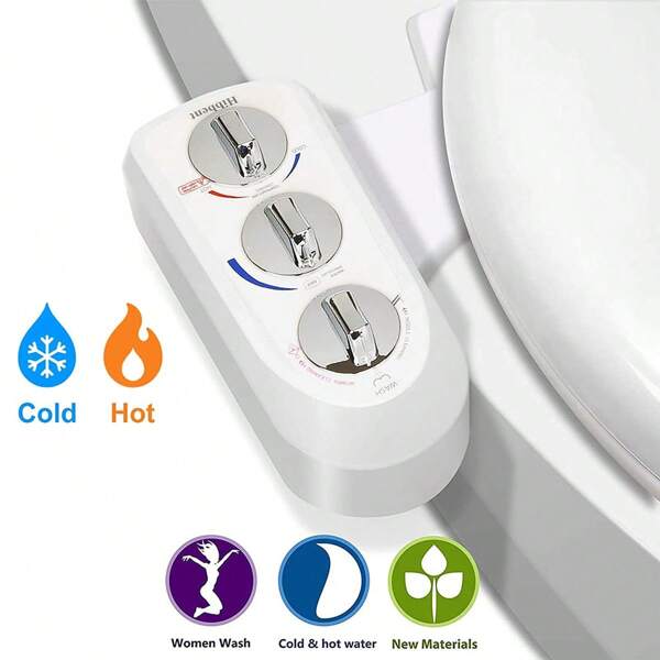 Toilet Seat Bidet with Self Cleaning Dual Nozzle, Hot and Cold Water