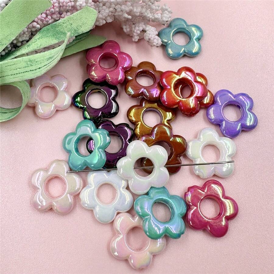 20入組19mm時尚幻彩亞克力空心花形珠子,diy珠寶配件,適用於製作耳環項鍊