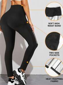 Women's High-Waisted Shapewear Athletic Leggings, Sports Pants - Black - View 4
