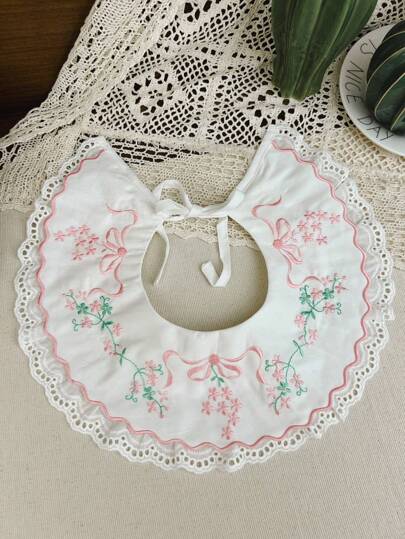 1件刺繡裝飾防水嬰兒圍兜,適合女孩