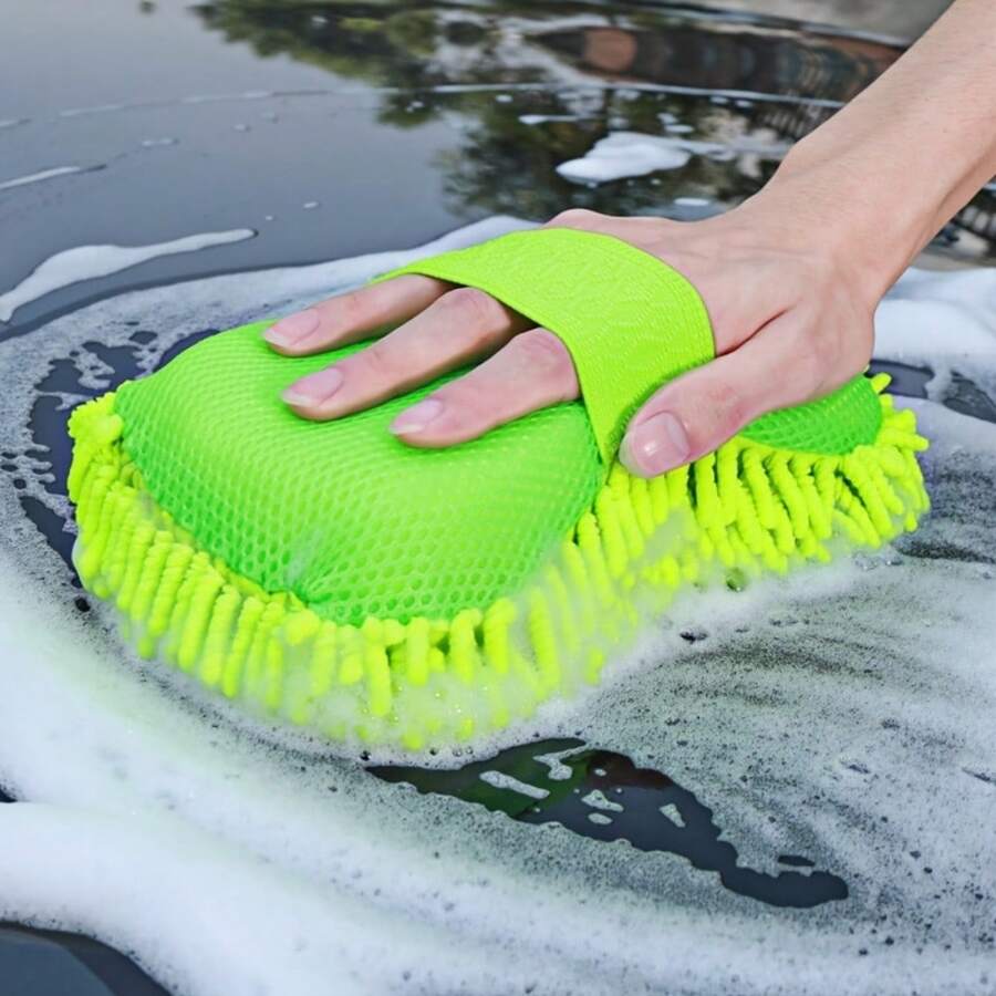 1pc Car Wash Mitt, Microfiber Washing Sponge, Ultra Absorbent Microfiber Cleaning Brush For Car And Boat Cleaning - Green - View 1