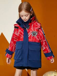 2pcs/Set Tween Girls' Hooded Jacket With Thermal Lined, Autumn/Winter - Red - View 6