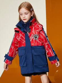 2pcs/Set Tween Girls' Hooded Jacket With Thermal Lined, Autumn/Winter - Red - View 5