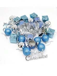 32 件/套聖誕飾品,包括球、鈴鐺和樹吊墜,裝飾場景充滿節日氣氛,全新創意道具 - 藍色 - 查看 4