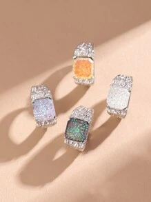 1pc Unusual Texture Open Ring With Iridescent Flat Fireworks Stone Inlay For Women And Men Daily Wear - White - View 1