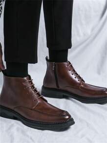 Men's Pointed Toe British Style Flat Heel High Top Motorcycle Boots For Autumn And Winter - Brown - View 4