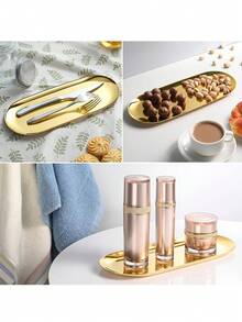 1pc Stainless Steel Gold Oval Platter Stand For Home Use, Space Saving Plate Stand For Cake And Steak - Gold - View 8