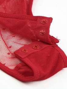 CHASE SECRET Solid Sheer Mesh Sexy Teddy Bodysuit - Red - View 8