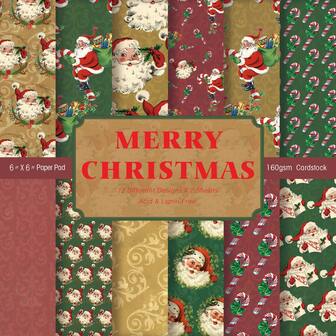 24pcs Merry Christmas Scrapbook Paper Pad Assorted Pattern Decoupage Cardstock Paper Single-Sided Vintage Scrapbooking DIY Decorative Cardmaking Supplies Junk Journaling Craft Paper