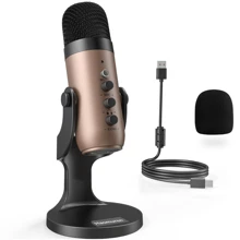Haomuren Microphone Usb Haomuren, Micro De Jeu À Condensateur Pour Téléphone / Ordinateur Portable / Pc / 5 / Ordinateur, Microphone Avec Bouton De Gain, Led De Sourdine, Ajustement Du Volume De Surveillance, Support Pour Diffusion, Podcast, Enregistrement En Studio (doré)