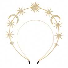 1pc Sun Goddess Double-layer Headband With Star & Moon & Rhinestone Detail Baroque Hairband - Gold - View 1