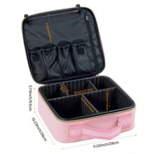 UOZL Makeup Bag Travel PU Leather With Portable Adjustable Thickened Dividers, Suitable For Organizing And Storing Women's Makeup Brushes And Cosmetics - Baby Pink - View 5