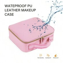 UOZL Makeup Bag Travel PU Leather With Portable Adjustable Thickened Dividers, Suitable For Organizing And Storing Women's Makeup Brushes And Cosmetics - Baby Pink - View 8