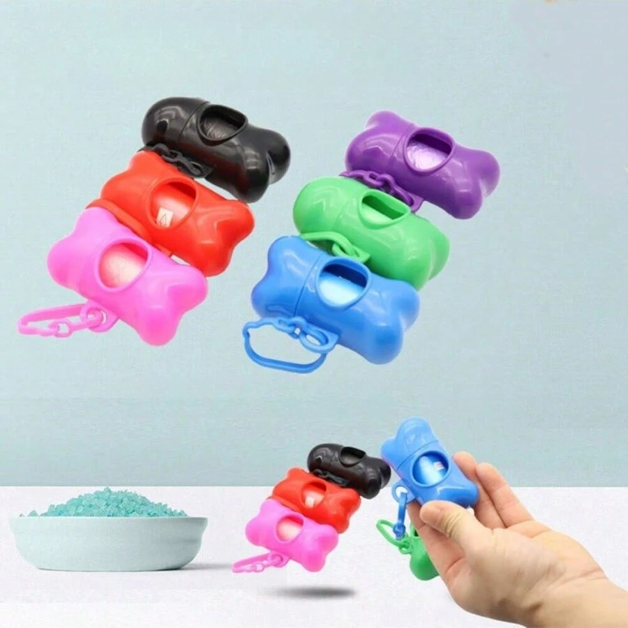 Pet Bone-shaped Shell Poop Bag Separator Dog Garbage Bag Storage Box Poop Bag Hanging Shell (with Garbage Bag) - Multicolor - View 1