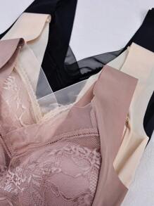 3入組網紗v領無痕文胸,配有蕾絲細節,舒適、透氣和立體加強 - 彩色 - 查看 4