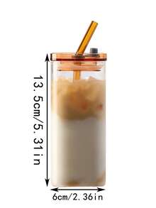 1pc Square Glass Cup For Home Use, Simple, High Temperature Resistant, Suitable For Drinking Milk Tea/coffee - Multicolor - View 4
