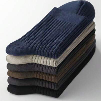 Men's Mid-Calf Socks, & Versatile Four Seasons Basic Business Dress Socks, Sweat-Wicking & Breathable, 6 Pairs Randomly Shipped, Fall