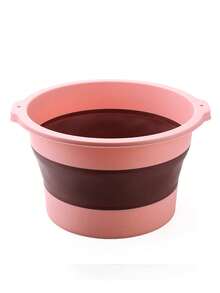 Household Silicone Folding Foot Bath Tub, Portable & Collapsible Foot Soaking Basin With Massage Function - Pink - View 2