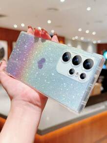 1个紫色心形渐变闪粉手机壳，四角防震保护，兼容三星和苹果手机，国际版，非国内版 - 彩色 - 查看 3