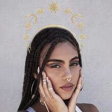 1pc Sun Goddess Double-layer Headband With Star & Moon & Rhinestone Detail Baroque Hairband - Gold - View 3