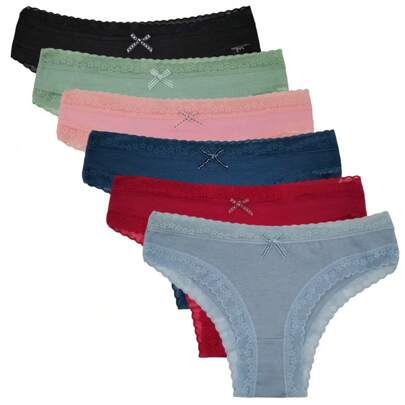 6pcs/Set Hollow Out Lace Edge Ladies' Triangle Panties