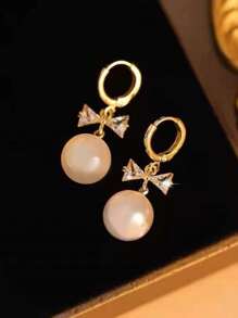 1副溫柔精美的美人魚珍珠蝴蝶結耳環, 時尚高端的淑女風耳環, 優雅多變的耳飾, 適合女性日常佩戴