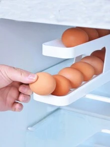 1pc Fridge Egg Dispenser, Egg Roll-type Storage Rack, Egg Tray, Egg Rack - White - View 5