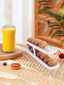 1pc Fridge Egg Dispenser, Egg Roll-type Storage Rack, Egg Tray, Egg Rack - White - View 1